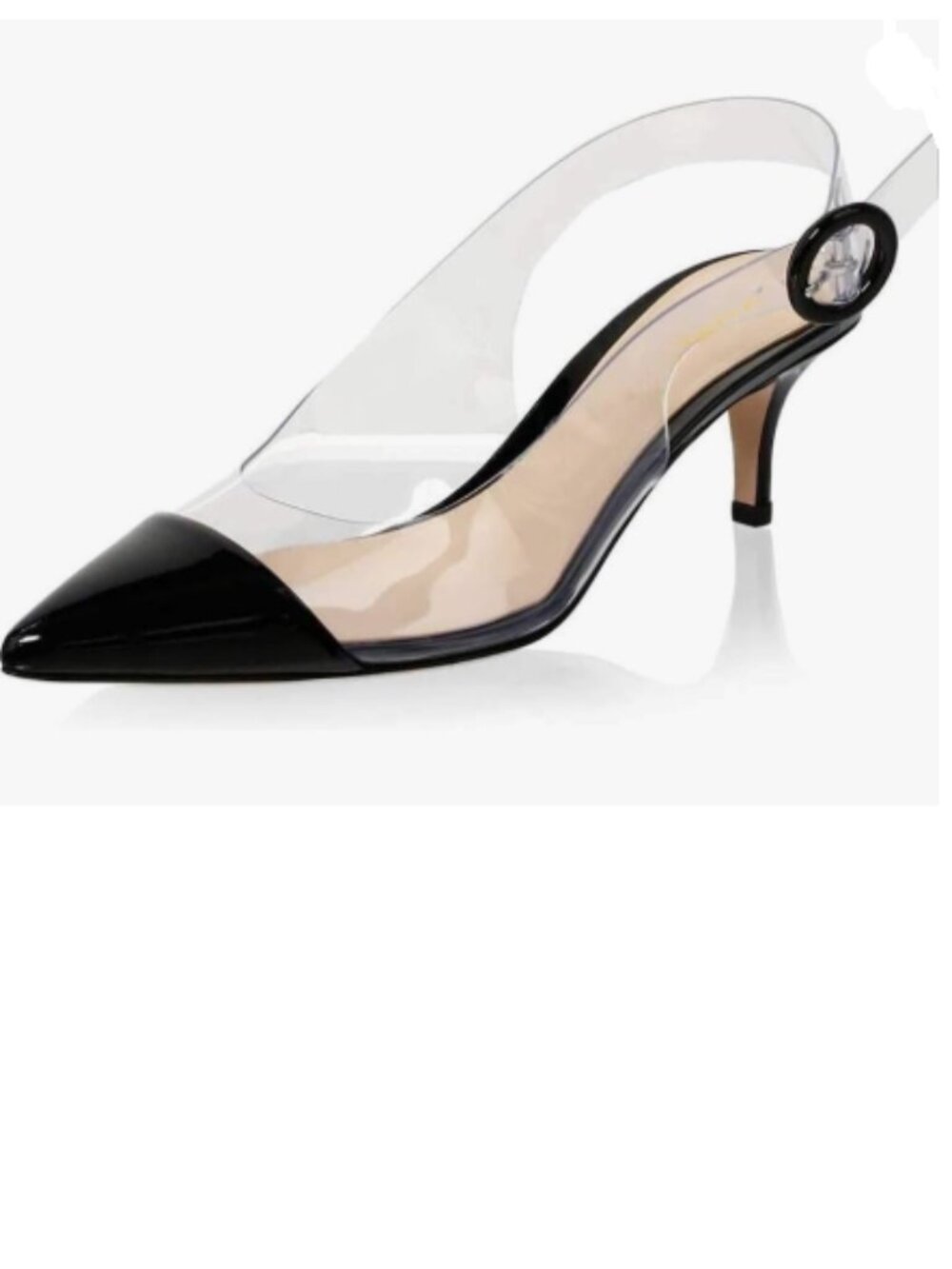 XYD Black Transparent Slingback Kitten Heels Pumps Pointed Toe PVC Dress Sandals